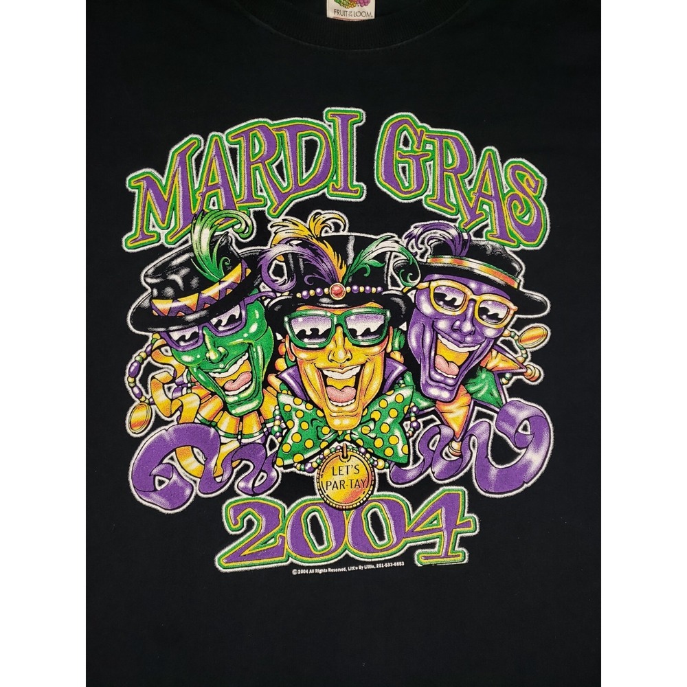 Vintage Mardi Gras T Shirt Adult 2XL‎ Black Short Sleeve New Orleans Y2K 2004